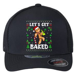 Let's Get Baked Gingerbread Man Weed Funny Christmas Cookie  Flexfit Unipanel Trucker Cap