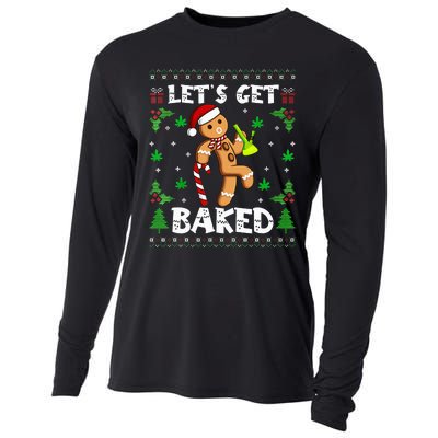 Let's Get Baked Gingerbread Man Weed Funny Christmas Cookie  Cooling Performance Long Sleeve Crew