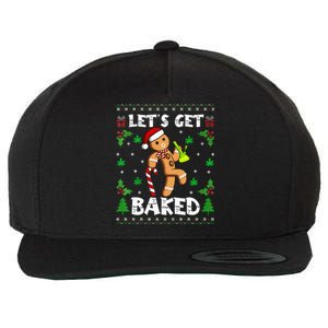 Let's Get Baked Gingerbread Man Weed Funny Christmas Cookie  Wool Snapback Cap