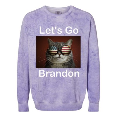 Let's Go Brandon Funny Cat With Sunglasses America Flag Colorblast Crewneck Sweatshirt