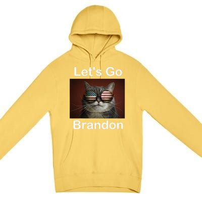 Let's Go Brandon Funny Cat With Sunglasses America Flag Premium Pullover Hoodie