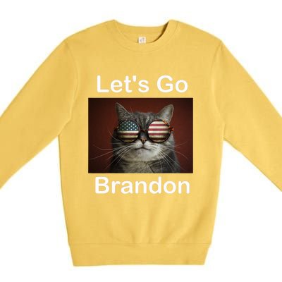 Let's Go Brandon Funny Cat With Sunglasses America Flag Premium Crewneck Sweatshirt