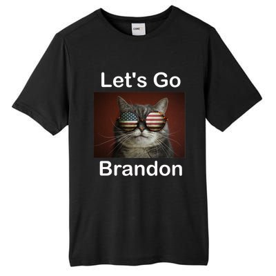 Let's Go Brandon Funny Cat With Sunglasses America Flag Tall Fusion ChromaSoft Performance T-Shirt