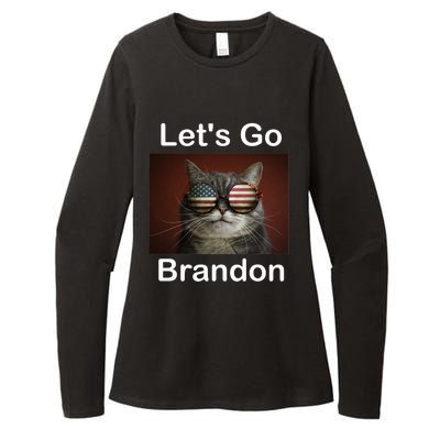 Let's Go Brandon Funny Cat With Sunglasses America Flag Womens CVC Long Sleeve Shirt