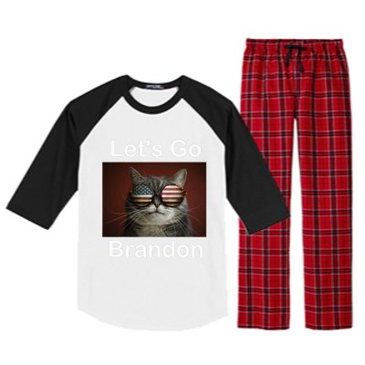 Let's Go Brandon Funny Cat With Sunglasses America Flag Raglan Sleeve Pajama Set