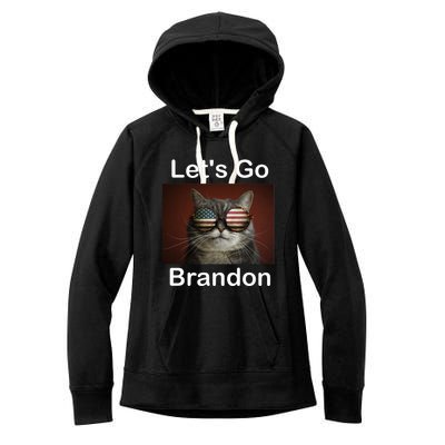 Let's Go Brandon Funny Cat With Sunglasses America Flag Women's Fleece Hoodie