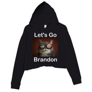 Let's Go Brandon Funny Cat With Sunglasses America Flag Crop Fleece Hoodie