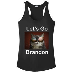 Let's Go Brandon Funny Cat With Sunglasses America Flag Ladies PosiCharge Competitor Racerback Tank