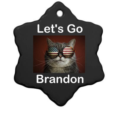 Let's Go Brandon Funny Cat With Sunglasses America Flag Ceramic Star Ornament