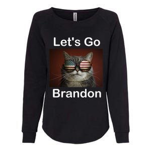 Let's Go Brandon Funny Cat With Sunglasses America Flag Womens California Wash Sweatshirt