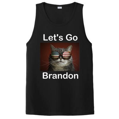 Let's Go Brandon Funny Cat With Sunglasses America Flag PosiCharge Competitor Tank