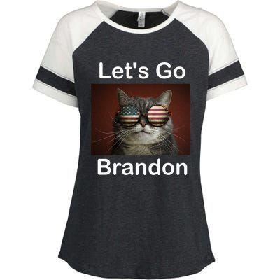 Let's Go Brandon Funny Cat With Sunglasses America Flag Enza Ladies Jersey Colorblock Tee