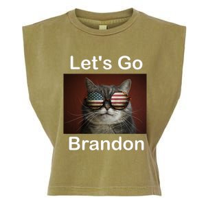 Let's Go Brandon Funny Cat With Sunglasses America Flag Garment-Dyed Women's Muscle Tee