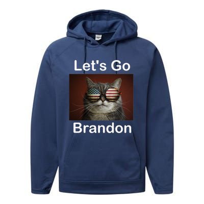 Let's Go Brandon Funny Cat With Sunglasses America Flag Performance Fleece Hoodie