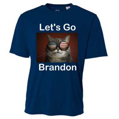 Let's Go Brandon Funny Cat With Sunglasses America Flag Cooling Performance Crew T-Shirt