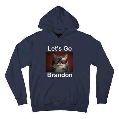 Let's Go Brandon Funny Cat With Sunglasses America Flag Hoodie