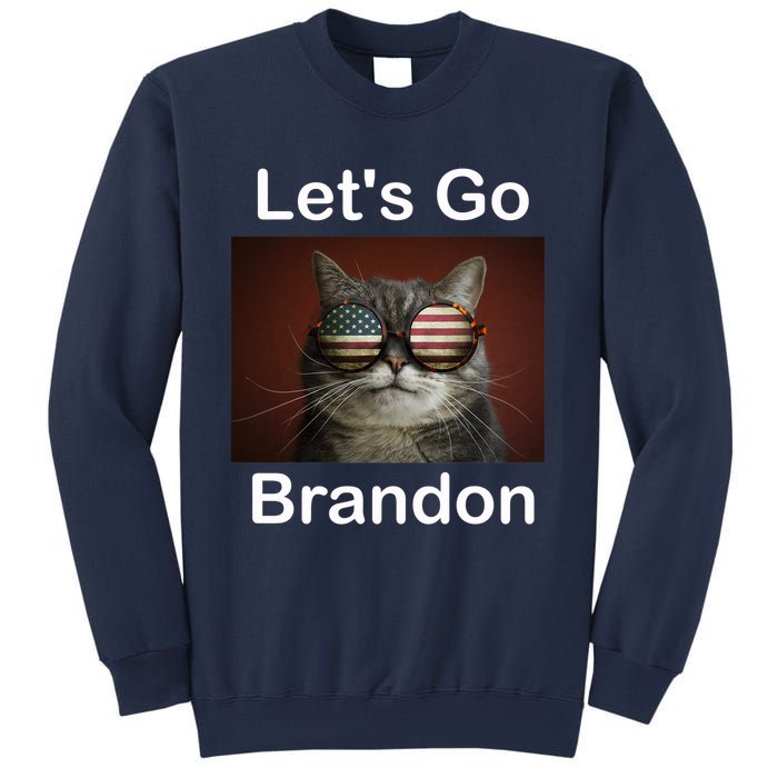 Let's Go Brandon Funny Cat With Sunglasses America Flag Sweatshirt