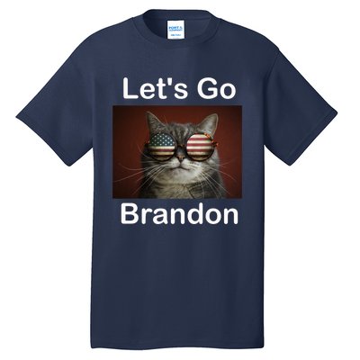 Let's Go Brandon Funny Cat With Sunglasses America Flag Tall T-Shirt