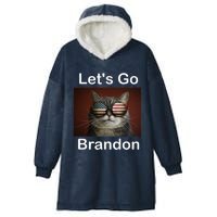 Let's Go Brandon Funny Cat With Sunglasses America Flag Hooded Wearable Blanket