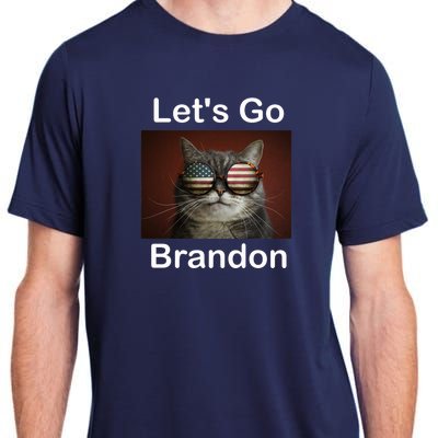 Let's Go Brandon Funny Cat With Sunglasses America Flag Adult ChromaSoft Performance T-Shirt