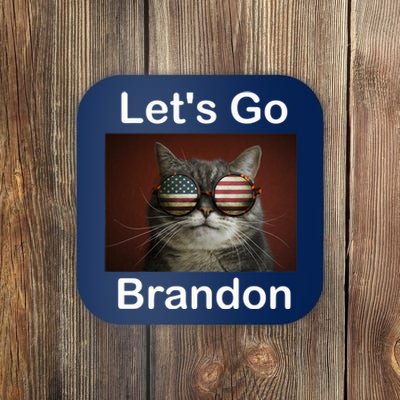 Let's Go Brandon Funny Cat With Sunglasses America Flag Coaster