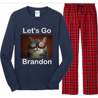 Let's Go Brandon Funny Cat With Sunglasses America Flag Long Sleeve Pajama Set