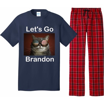 Let's Go Brandon Funny Cat With Sunglasses America Flag Pajama Set