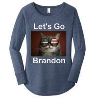 Let's Go Brandon Funny Cat With Sunglasses America Flag Women's Perfect Tri Tunic Long Sleeve Shirt