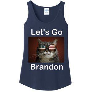 Let's Go Brandon Funny Cat With Sunglasses America Flag Ladies Essential Tank