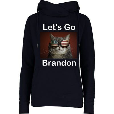 Let's Go Brandon Funny Cat With Sunglasses America Flag Womens Funnel Neck Pullover Hood