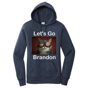 Let's Go Brandon Funny Cat With Sunglasses America Flag Women's Pullover Hoodie