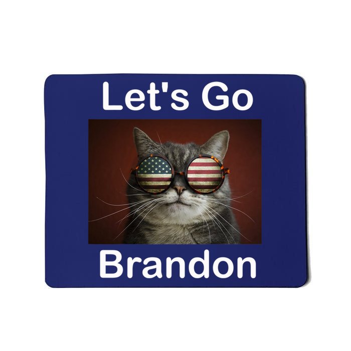 Let's Go Brandon Funny Cat With Sunglasses America Flag Mousepad