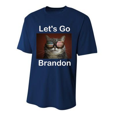 Let's Go Brandon Funny Cat With Sunglasses America Flag Performance Sprint T-Shirt