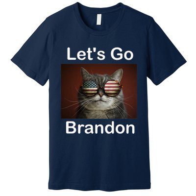 Let's Go Brandon Funny Cat With Sunglasses America Flag Premium T-Shirt