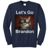 Let's Go Brandon Funny Cat With Sunglasses America Flag Tall Sweatshirt