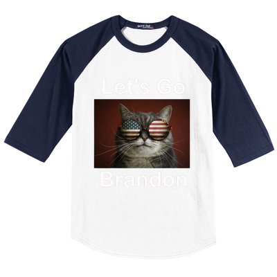 Let's Go Brandon Funny Cat With Sunglasses America Flag Baseball Sleeve Shirt