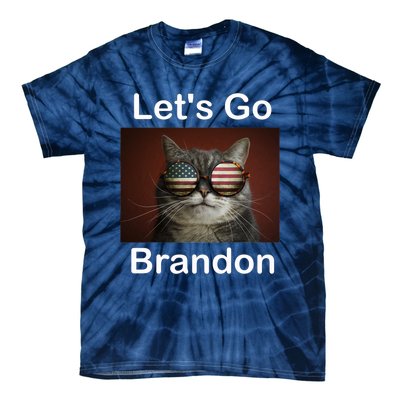 Let's Go Brandon Funny Cat With Sunglasses America Flag Tie-Dye T-Shirt