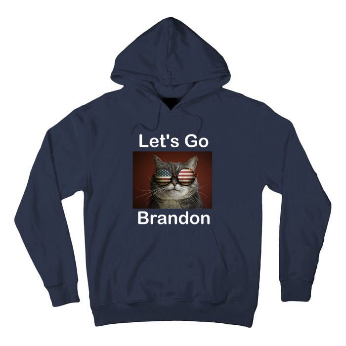 Let's Go Brandon Funny Cat With Sunglasses America Flag Tall Hoodie