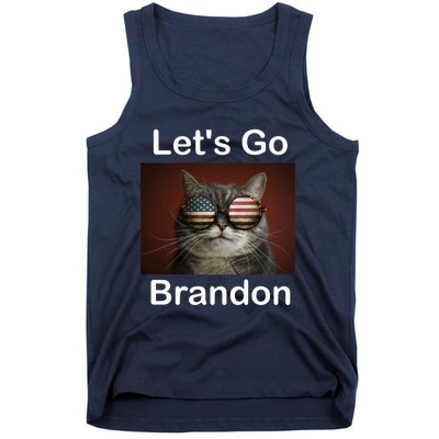 Let's Go Brandon Funny Cat With Sunglasses America Flag Tank Top