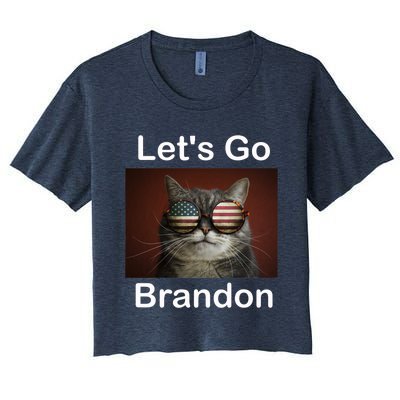 Let's Go Brandon Funny Cat With Sunglasses America Flag Women's Crop Top Tee