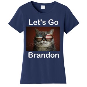 Let's Go Brandon Funny Cat With Sunglasses America Flag Women's T-Shirt