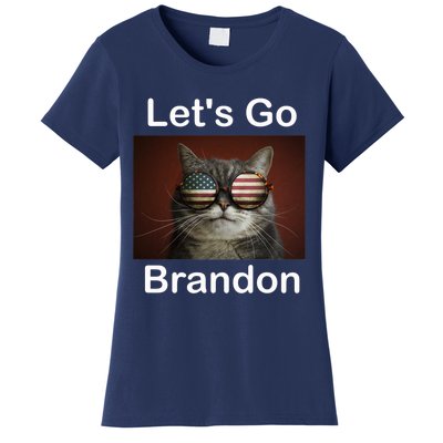 Let's Go Brandon Funny Cat With Sunglasses America Flag Women's T-Shirt