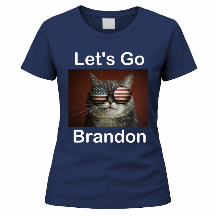 Let's Go Brandon Funny Cat With Sunglasses America Flag Women's T-Shirt