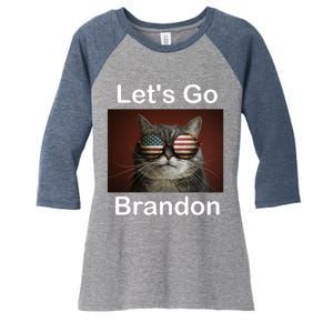 Let's Go Brandon Funny Cat With Sunglasses America Flag Women's Tri-Blend 3/4-Sleeve Raglan Shirt