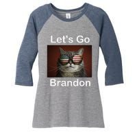 Let's Go Brandon Funny Cat With Sunglasses America Flag Women's Tri-Blend 3/4-Sleeve Raglan Shirt