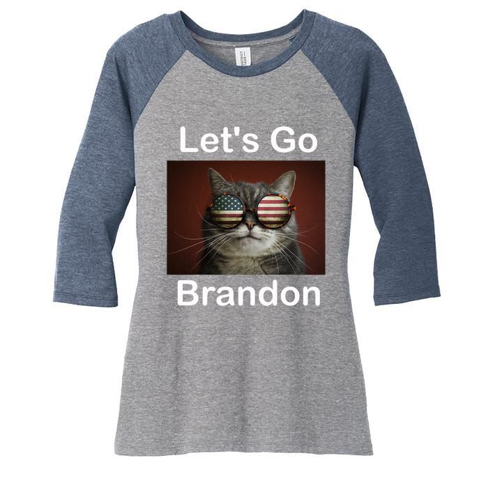 Let's Go Brandon Funny Cat With Sunglasses America Flag Women's Tri-Blend 3/4-Sleeve Raglan Shirt