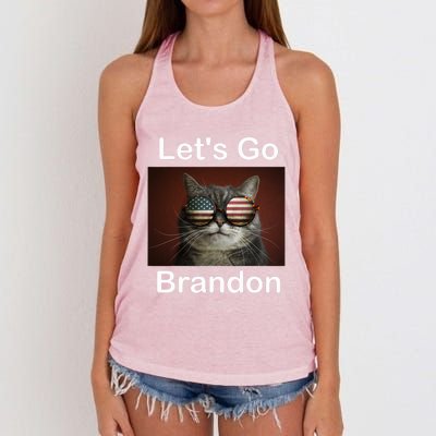 Let's Go Brandon Funny Cat With Sunglasses America Flag Women's Knotted Racerback Tank