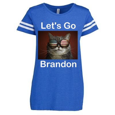 Let's Go Brandon Funny Cat With Sunglasses America Flag Enza Ladies Jersey Football T-Shirt