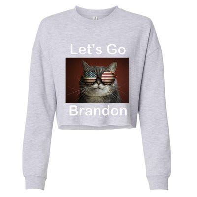 Let's Go Brandon Funny Cat With Sunglasses America Flag Cropped Pullover Crew