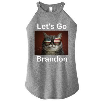 Let's Go Brandon Funny Cat With Sunglasses America Flag Women's Perfect Tri Rocker Tank